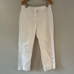 Ann Taylor LOFT Pants Womens 10 White Stretch Cropped Button Cuff Trousers